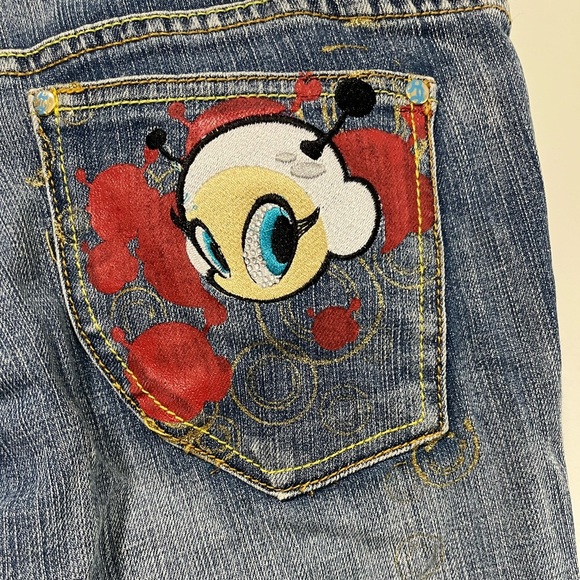 Pepe Jeans London Blue Embroidered Cartoon Pocket Denim Jeans Size 31 - Picture 3 of 14